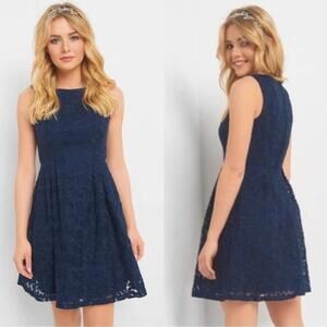 Orsay‎ Navy Blue Floral Embroidered Lined A Line Dress Size: EU 40 or US 8